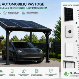 dvivietĖ automobiliŲ pastogĖ su saulĖs moduliais ir energijos kaupimo sistema