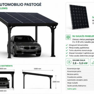 vienvietė automobilių pastogė su saulės moduliais